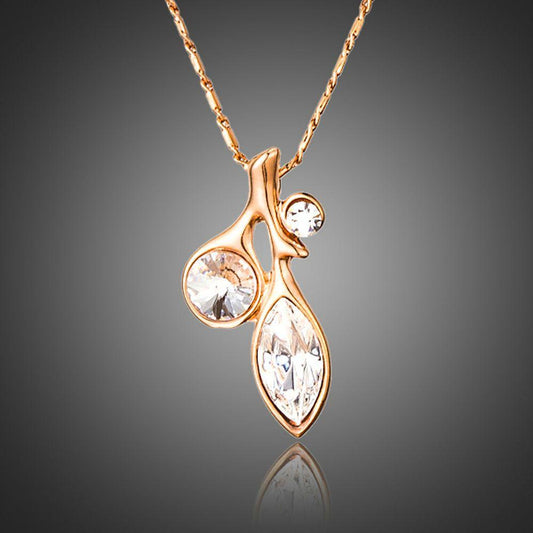 Leaf Shaped Crystal Pendant Necklace - KHAISTA Fashion Jewellery