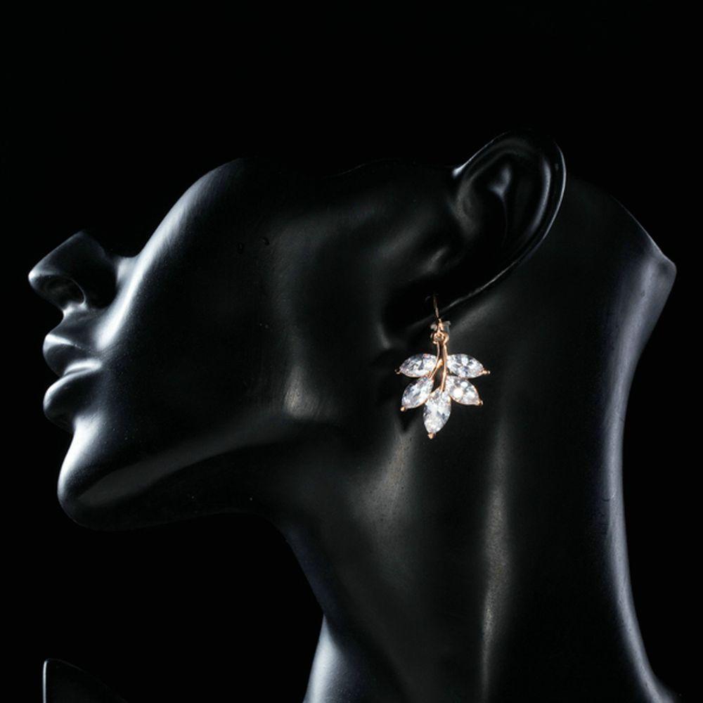 Leaf Shaped Zircon Drop Earrings - KHAISTA Fashion Jewellery