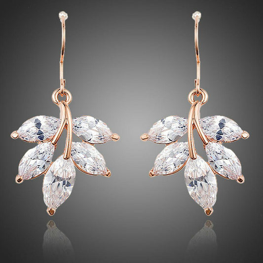 Leaf Shaped Zircon Drop Earrings - KHAISTA Fashion Jewellery