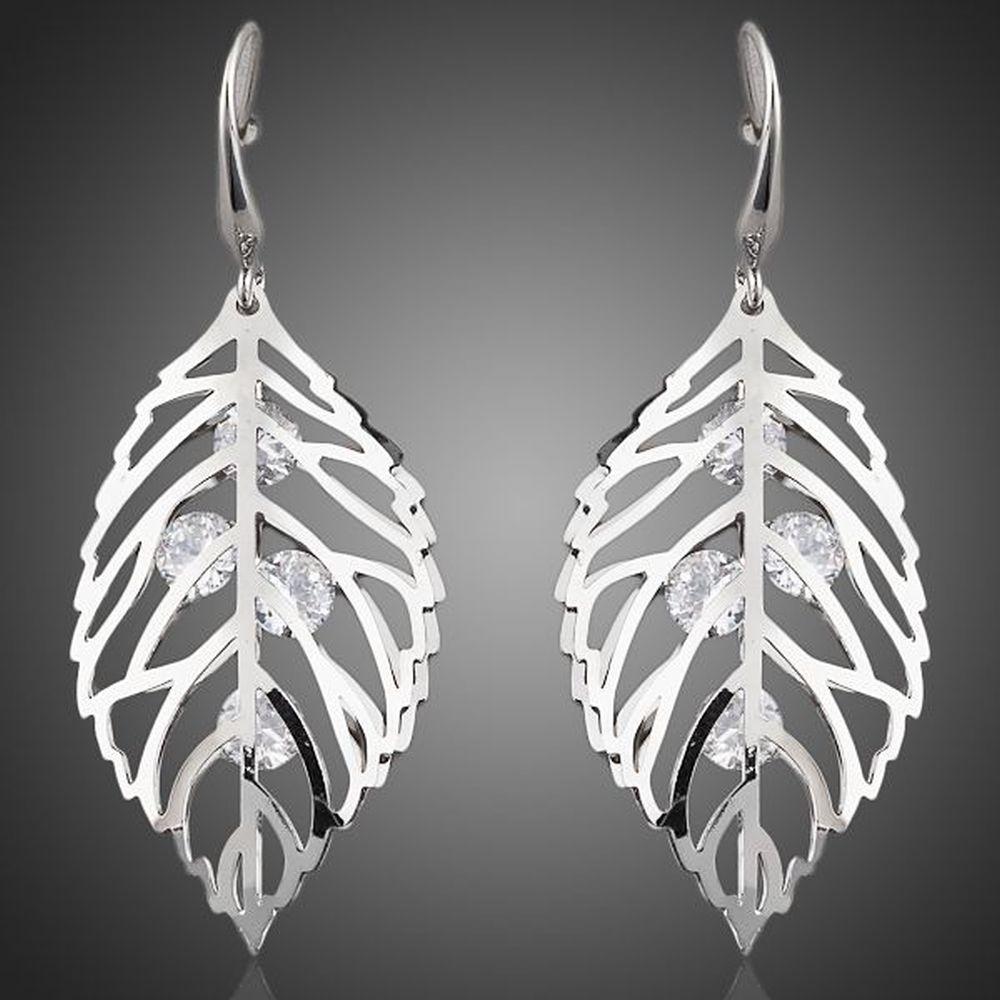 Leaves Stellux Austrian Crystal Drop Earrings -KPE0040 - KHAISTA Fashion Jewellery