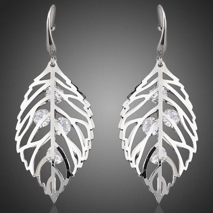 Leaves Stellux Austrian Crystal Drop Earrings -KPE0040 - KHAISTA Fashion Jewellery