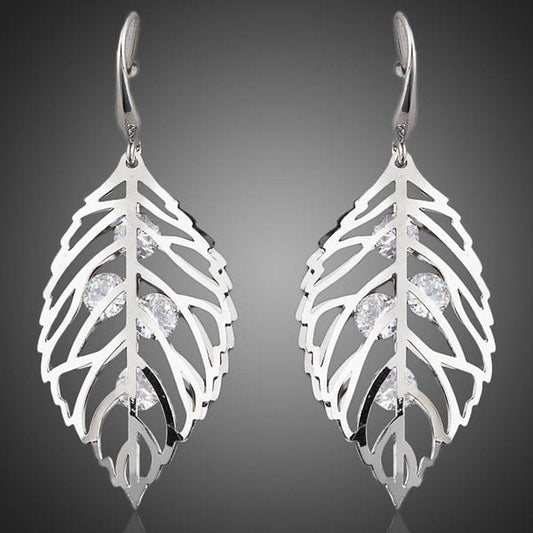 Leaves Stellux Austrian Crystal Drop Earrings -KPE0040 - KHAISTA Fashion Jewellery