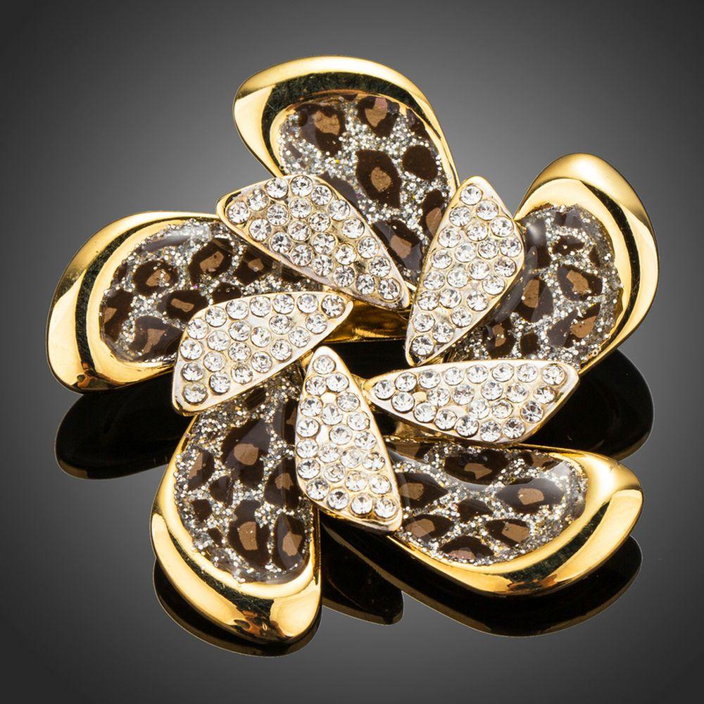 Leopard Pattern Rhinestone Shiny Flower Brooch - KHAISTA Fashion Jewellery