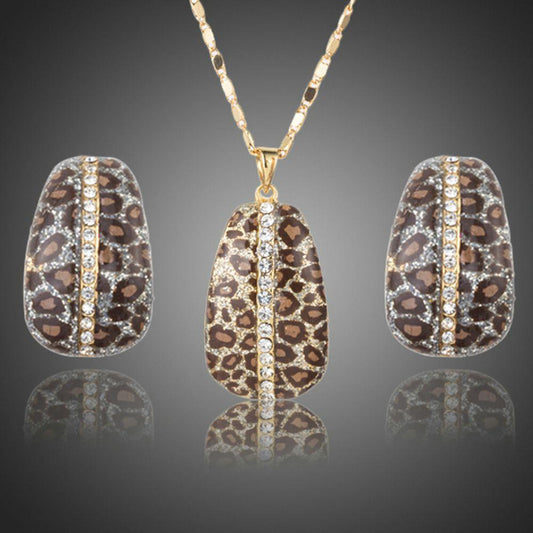 Leopard Print Clip Earrings & Necklace Set - KHAISTA Fashion Jewellery