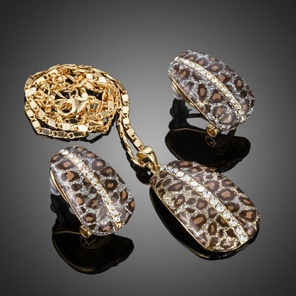 Leopard Print Clip Earrings & Necklace Set - KHAISTA Fashion Jewellery