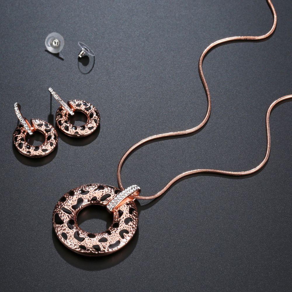 Leopard Round Pattern Necklace and Drop Earrings Jewelry Set - KHAISTA Fashion Jewellery