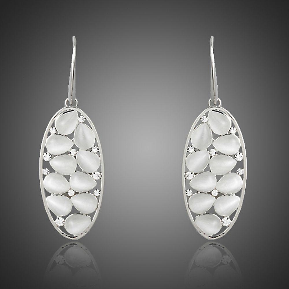 Light Grey Crystal Oval Drop Earrings - KHAISTA Fashion Jewellery