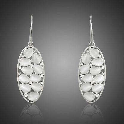 Light Grey Crystal Oval Drop Earrings - KHAISTA Fashion Jewellery