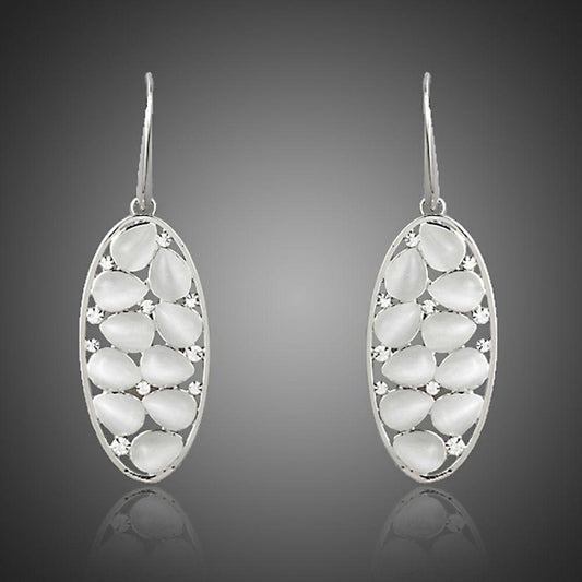 Light Grey Crystal Oval Drop Earrings - KHAISTA Fashion Jewellery