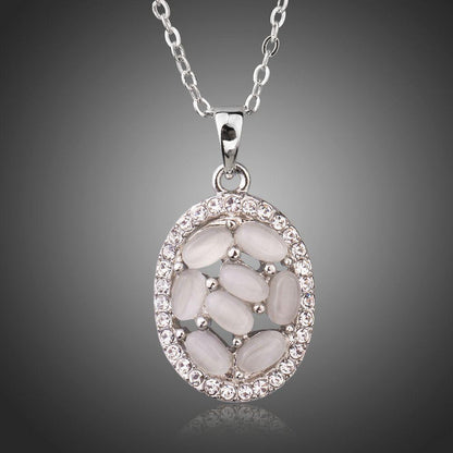 Light Grey Oval Crystal Necklace - KHAISTA Fashion Jewellery