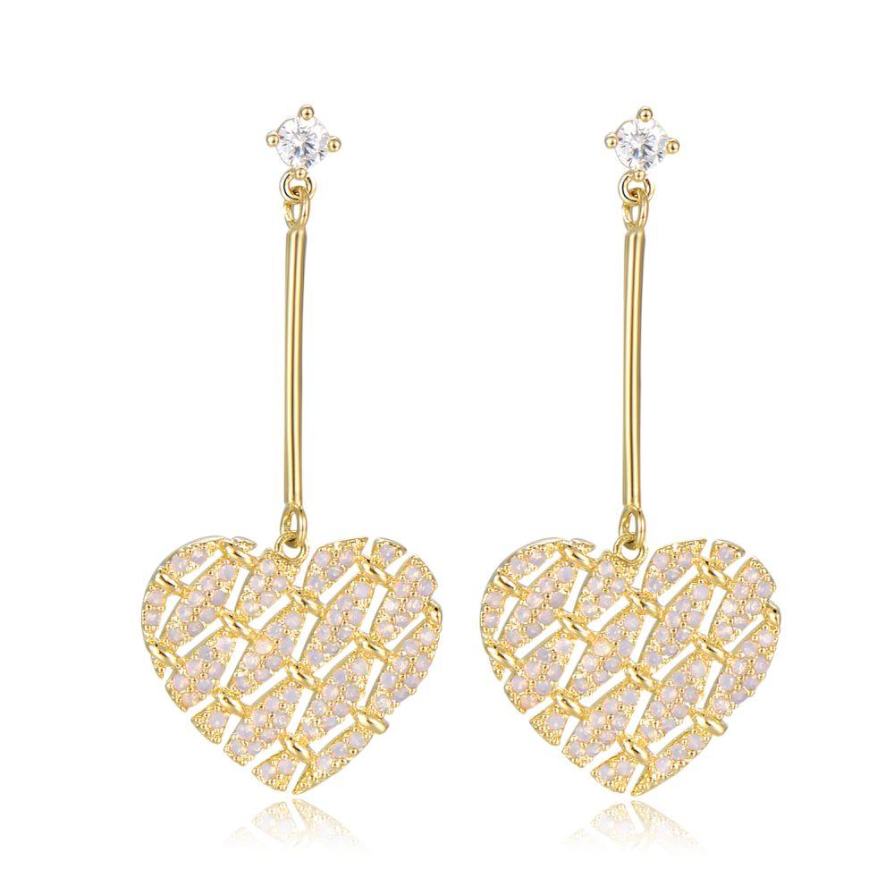 Light Pink Zirconia Heart Drop Earrings -KFJE0405 - KHAISTA2