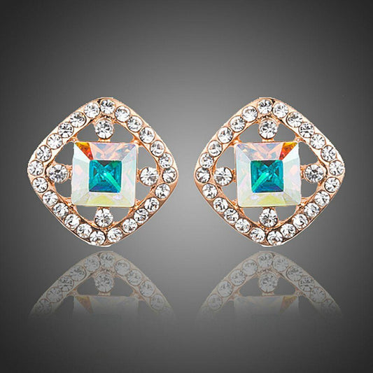 Lightweight Crystal Square Stud Earrings - KHAISTA Fashion Jewellery