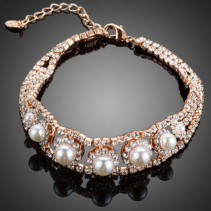 Lobster Cubic Zirconia With Pearls Bracelet - KHAISTA Fashion Jewellery