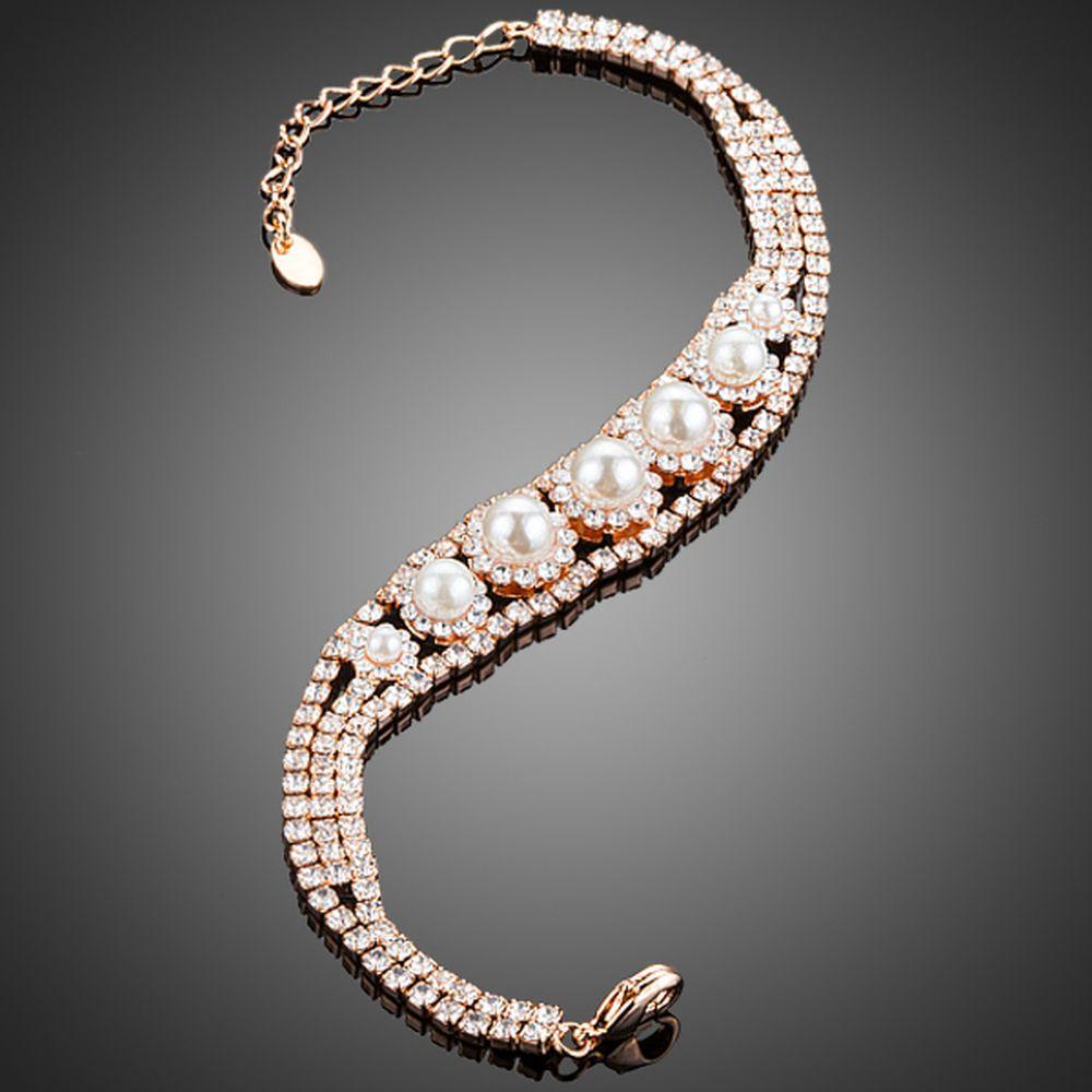 Lobster Cubic Zirconia With Pearls Bracelet - KHAISTA Fashion Jewellery