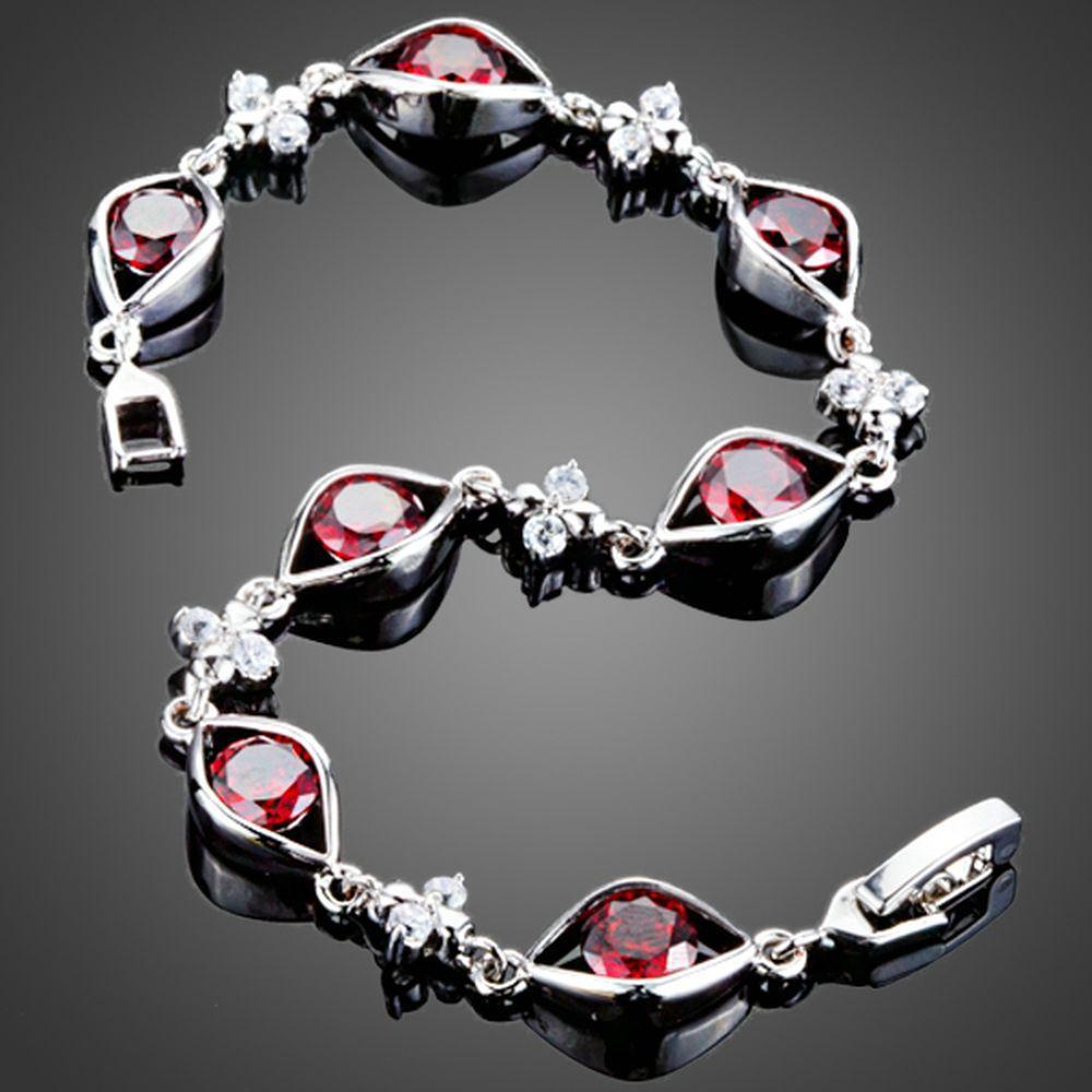 Maroon Cubic Zirconia Eye Shaped Bracelet - KHAISTA Fashion Jewellery