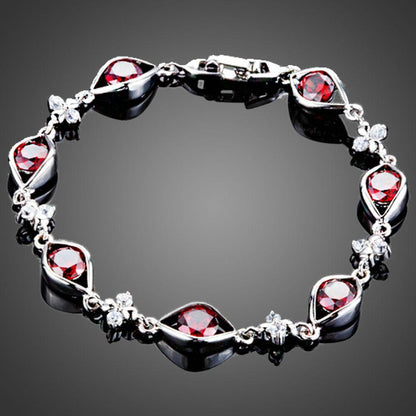 Maroon Cubic Zirconia Eye Shaped Bracelet - KHAISTA Fashion Jewellery