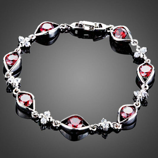 Maroon Cubic Zirconia Eye Shaped Bracelet - KHAISTA Fashion Jewellery