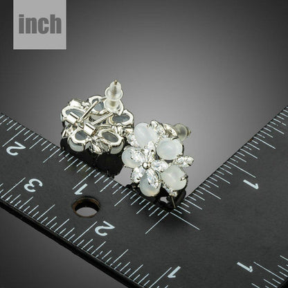 Milky White Cubic Zirconia Flower Clip Earrings - KHAISTA Fashion Jewellery