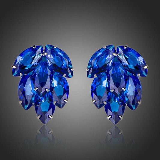 Ocean Blue Cubic Zirconia Stud Earrings - KHAISTA Fashion Jewellery