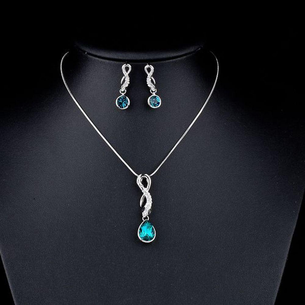 Ocean Blue Drop Earrings + Necklace Set - KHAISTA Fashion Jewellery