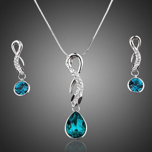 Ocean Blue Drop Earrings + Necklace Set - KHAISTA Fashion Jewellery