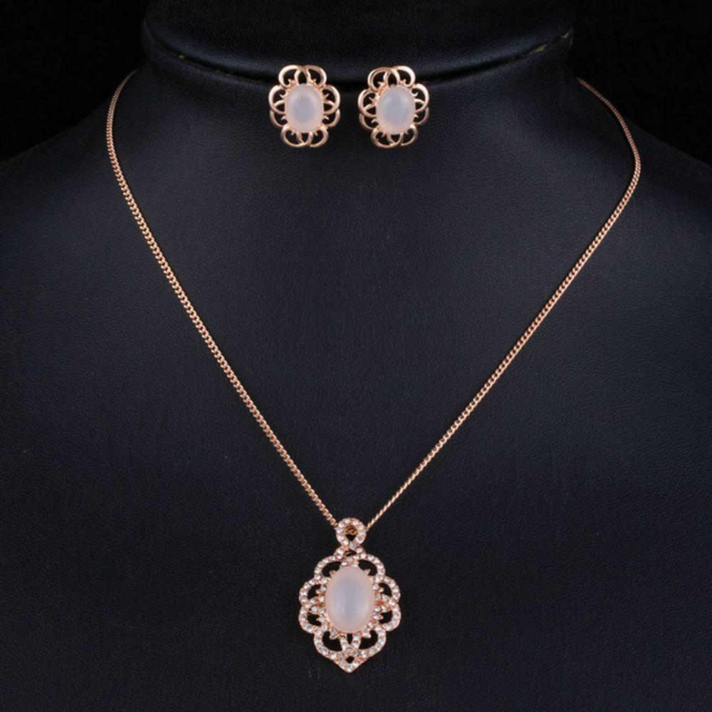 Opal Egg Shaped Stud Earrings + Pendant Necklace Set - KHAISTA Fashion Jewellery