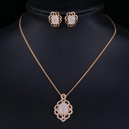 Opal Egg Shaped Stud Earrings + Pendant Necklace Set - KHAISTA Fashion Jewellery