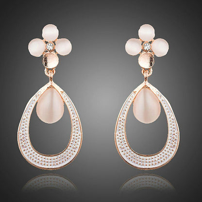 Opal Flower Design Drop Earrings - KHAISTA Fashion Jewellery