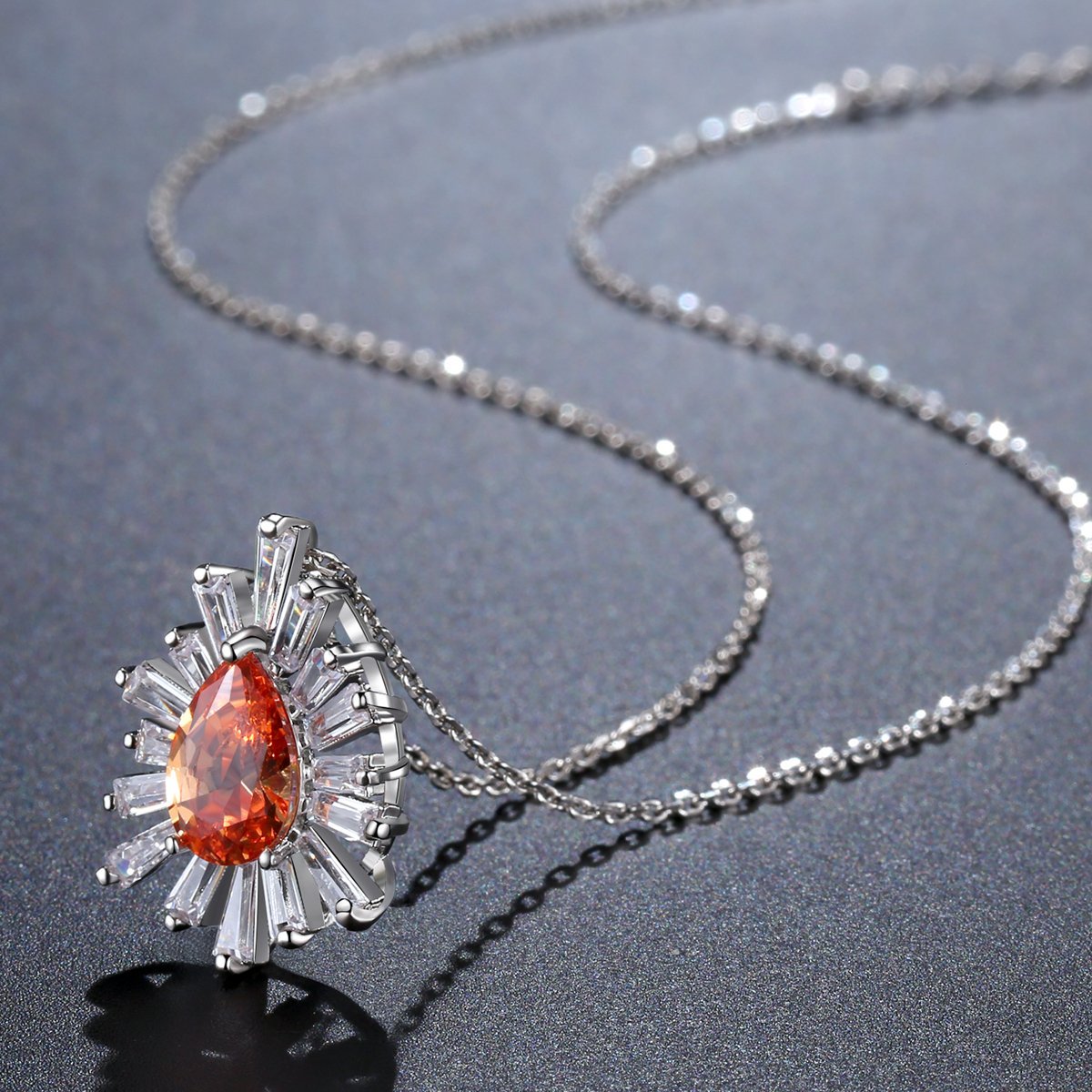 Orange Cubic Zirconia Chain Pendant Necklace KPN0240 - KHAISTA Fashion Jewellery