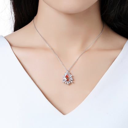 Orange Cubic Zirconia Chain Pendant Necklace KPN0240 - KHAISTA Fashion Jewellery