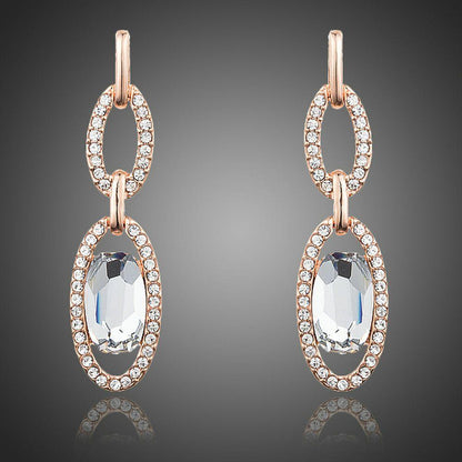 Oval Chain Link Crystal Drop Earrings - KHAISTA Fashion Jewellery