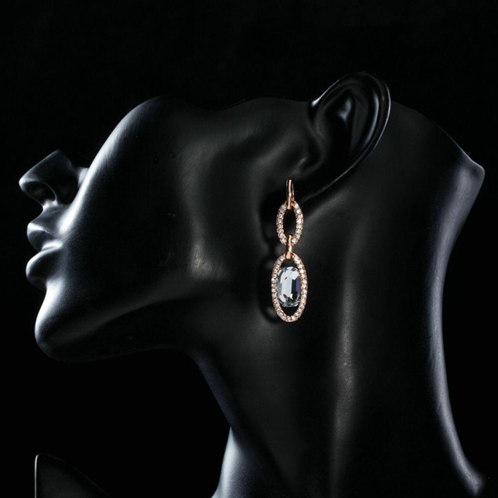 Oval Chain Link Crystal Drop Earrings - KHAISTA Fashion Jewellery