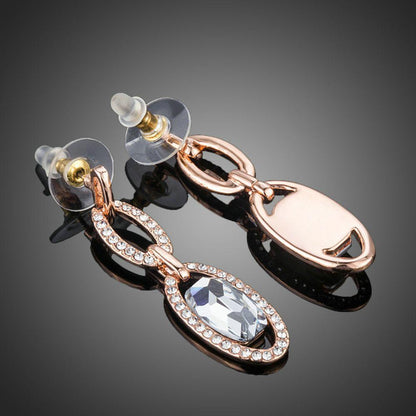 Oval Chain Link Crystal Drop Earrings - KHAISTA Fashion Jewellery