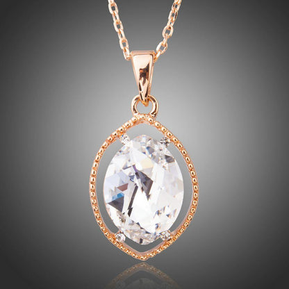 Oval Crystal Pendant KPN0196 - KHAISTA Fashion Jewellery