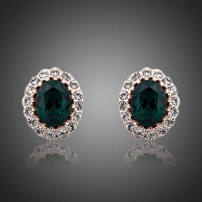 Oval Cubic Zirconia Ellipse Stud Earrings -KPE0074 - KHAISTA Fashion Jewellery