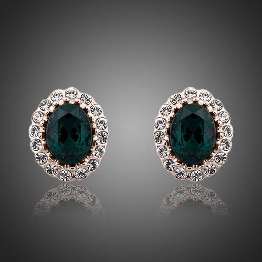 Oval Cubic Zirconia Ellipse Stud Earrings -KPE0074 - KHAISTA Fashion Jewellery