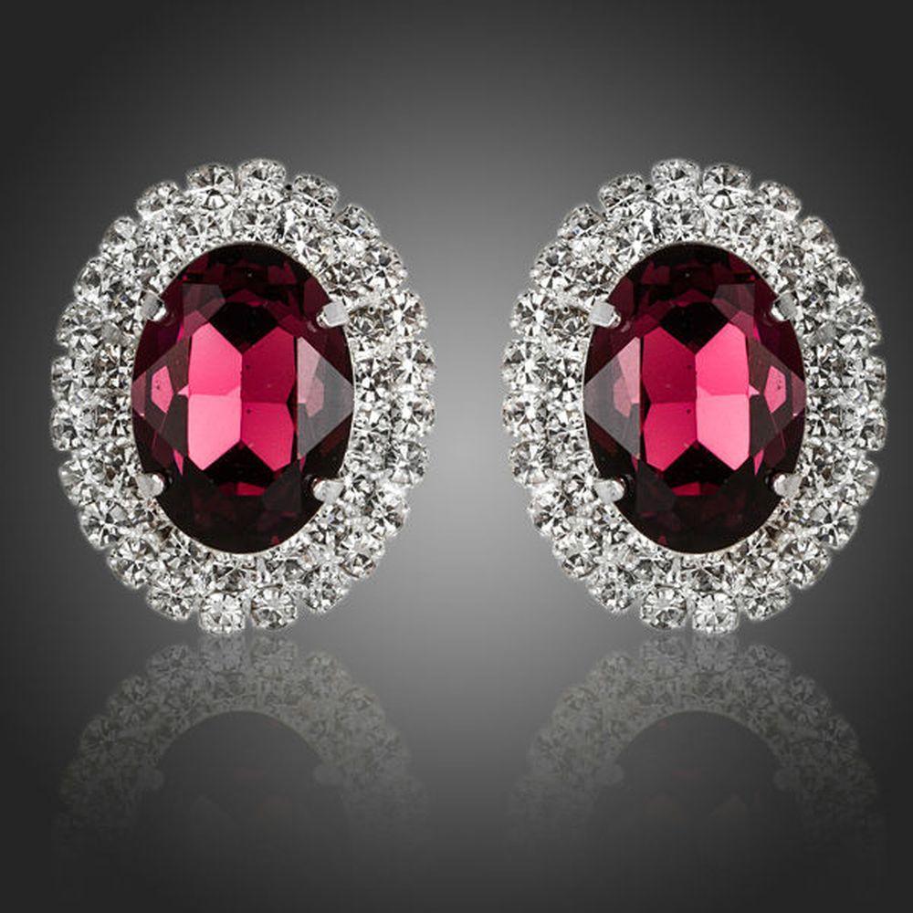 Oval Maroon Cubic Zirconia Stud Earrings - KHAISTA Fashion Jewellery