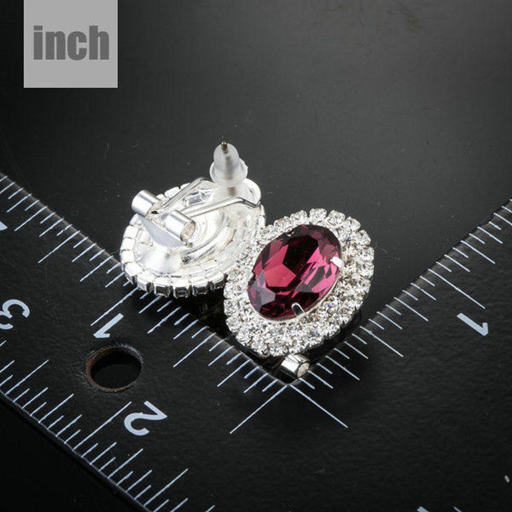 Oval Maroon Cubic Zirconia Stud Earrings - KHAISTA Fashion Jewellery