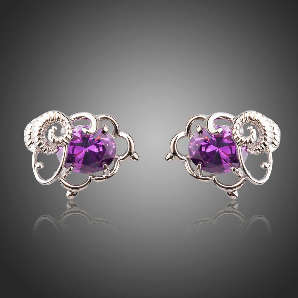 Oval Purple Cubic Zirconia Stud Earrings -KPE0291 - KHAISTA Fashion Jewellery