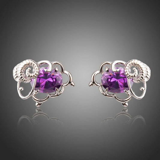 Oval Purple Cubic Zirconia Stud Earrings -KPE0291 - KHAISTA Fashion Jewellery