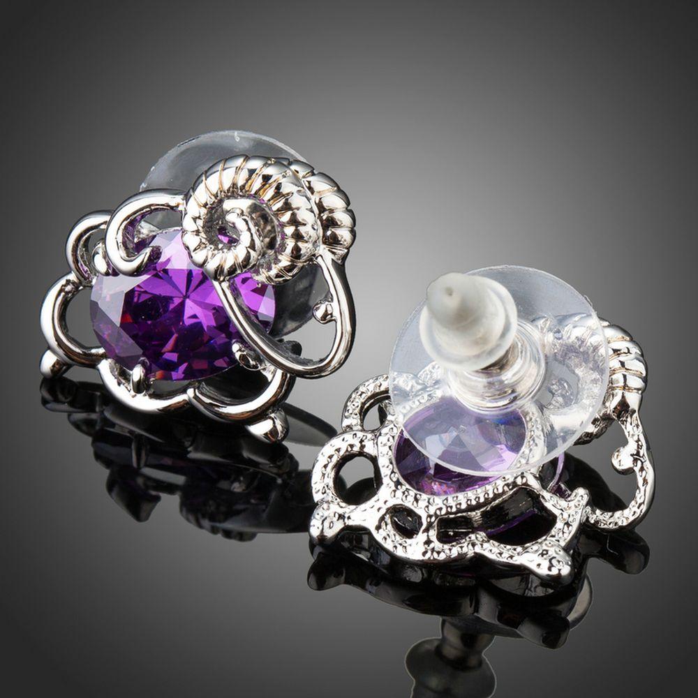 Oval Purple Cubic Zirconia Stud Earrings -KPE0291 - KHAISTA Fashion Jewellery