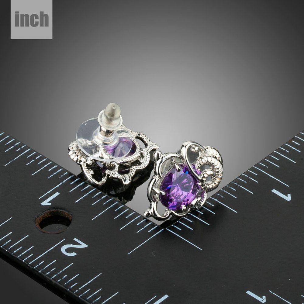 Oval Purple Cubic Zirconia Stud Earrings -KPE0291 - KHAISTA Fashion Jewellery