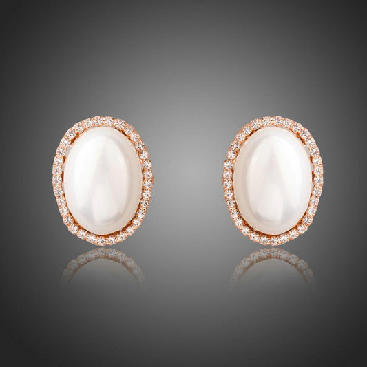 Oval Shell Pearl Stud Earrings -KPE0290 - KHAISTA Fashion Jewellery