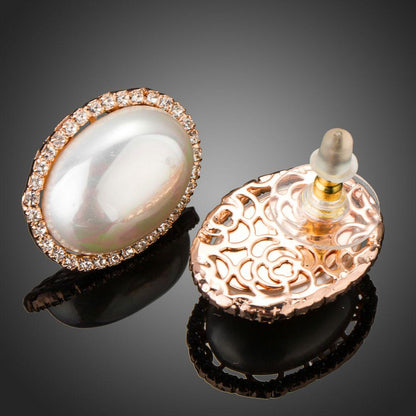 Oval Shell Pearl Stud Earrings -KPE0290 - KHAISTA Fashion Jewellery