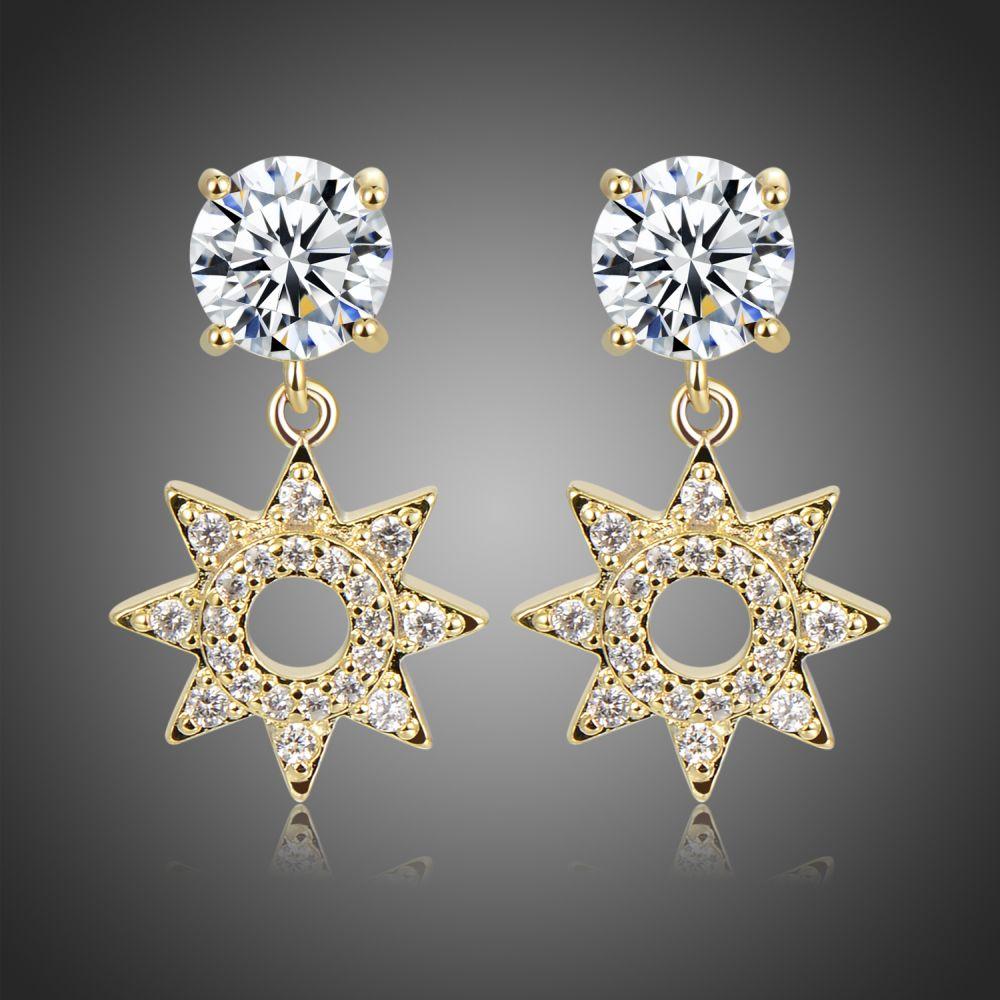 Paved CZ Crystal Flower Drop Earrings -KFJE0417 - KHAISTA1