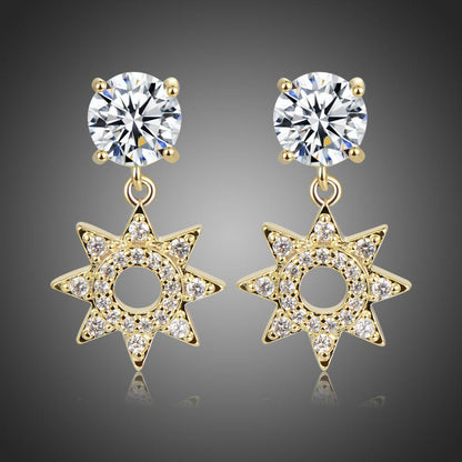 Paved CZ Crystal Flower Drop Earrings -KFJE0417 - KHAISTA1