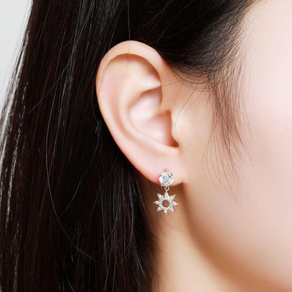 Paved CZ Crystal Flower Drop Earrings -KFJE0417 - KHAISTA4