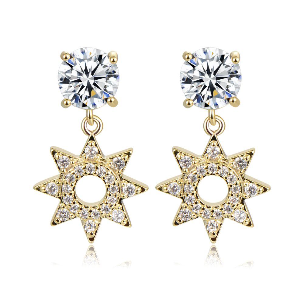 Paved CZ Crystal Flower Drop Earrings -KFJE0417 - KHAISTA5