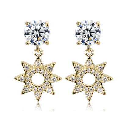 Paved CZ Crystal Flower Drop Earrings -KFJE0417 - KHAISTA5