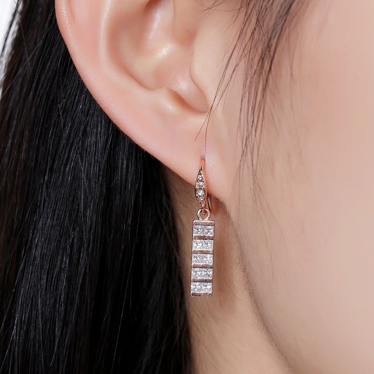 Paved Square Cut Rectangle Drop Earrings -KPE0347 - KHAISTA Fashion Jewellery